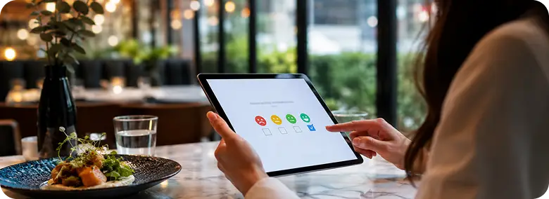 Guest completing restaurant survey